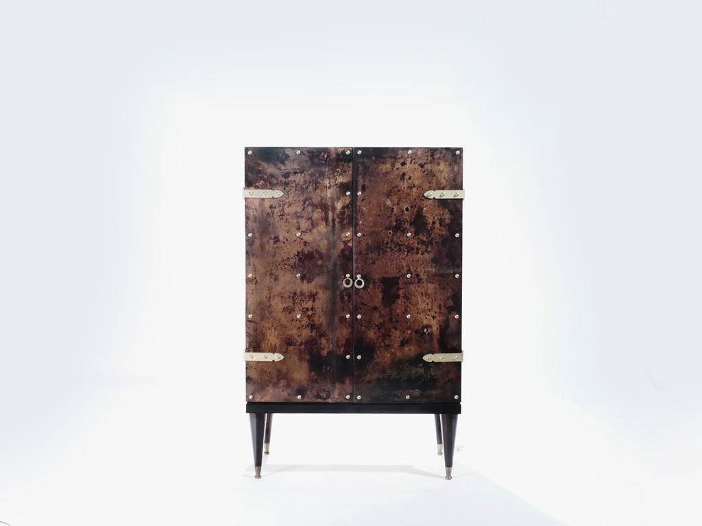 Bar cabinet in goatskin parchment by Aldo Tura 1960’s