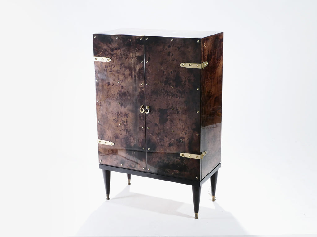 Bar cabinet in goatskin parchment by Aldo Tura 1960’s