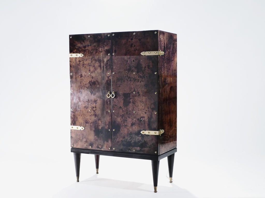 Bar cabinet in goatskin parchment by Aldo Tura 1960’s