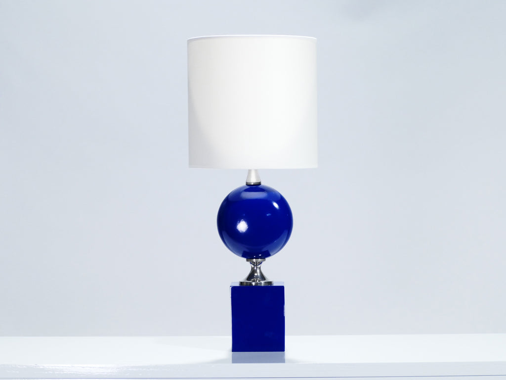 Pair of blue lacquered metal lamps by Philippe Barbier 1970’s