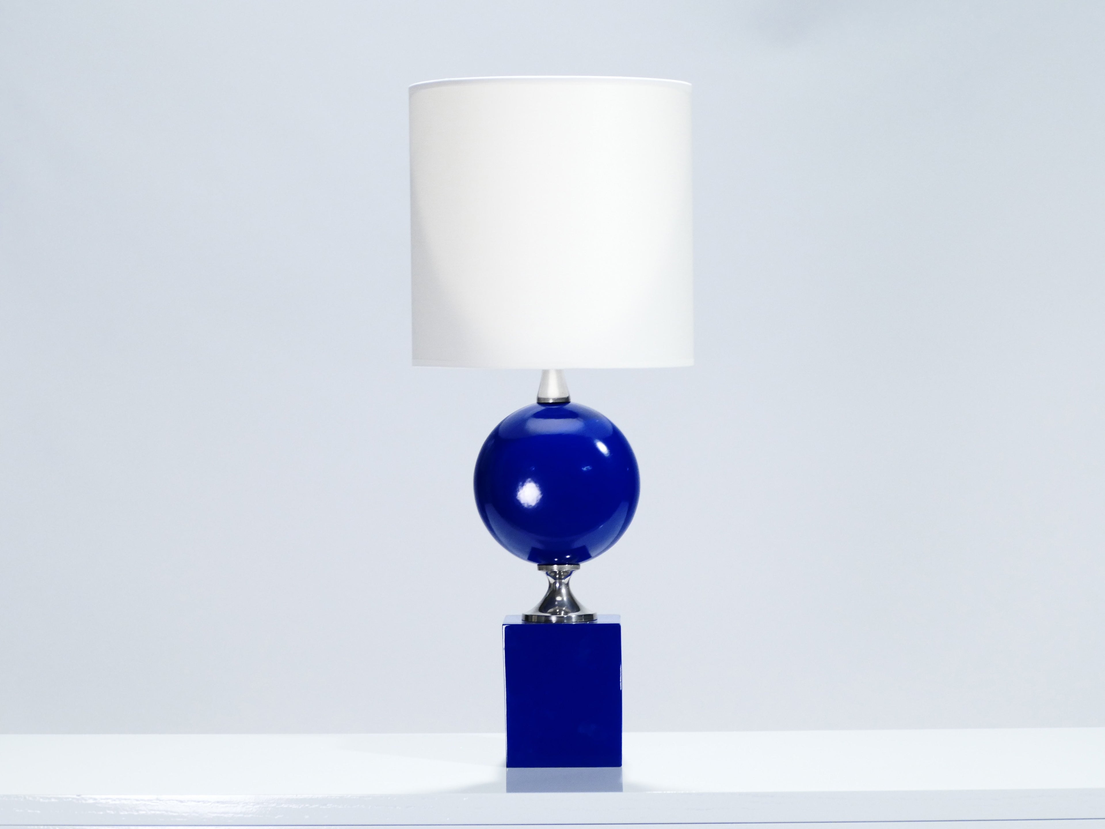 Pair of blue lacquered metal lamps by Philippe Barbier 1970’s