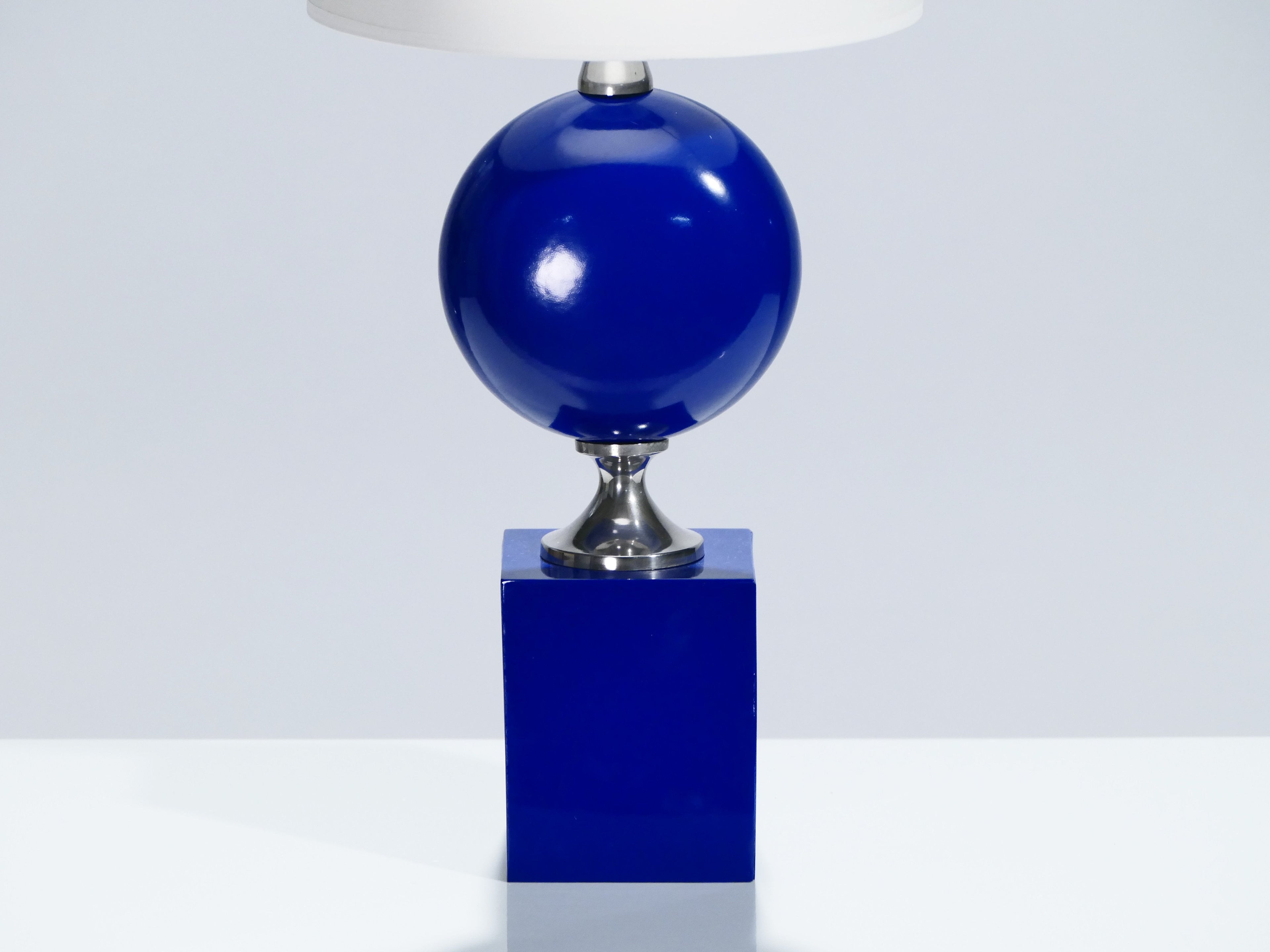 Pair of blue lacquered metal lamps by Philippe Barbier 1970’s