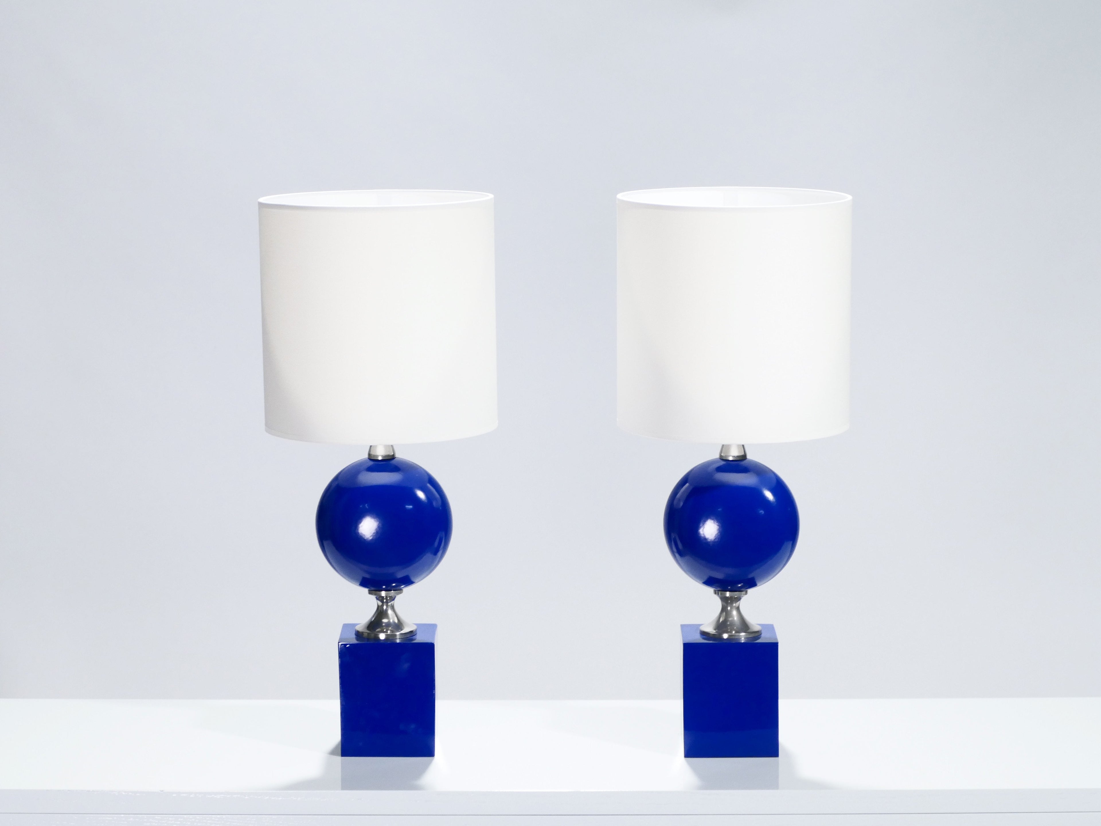 Pair of blue lacquered metal lamps by Philippe Barbier 1970’s