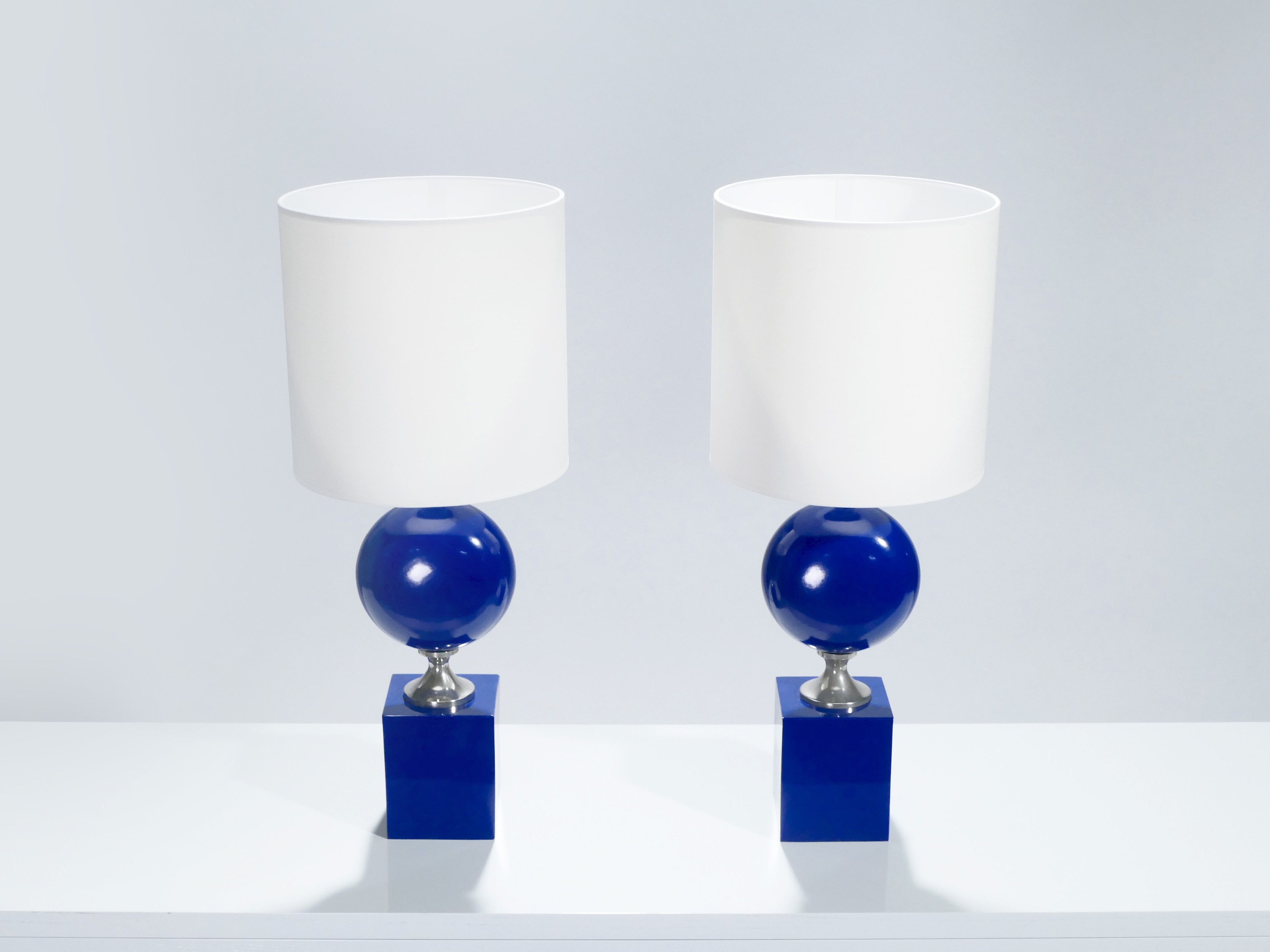 Pair of blue lacquered metal lamps by Philippe Barbier 1970’s