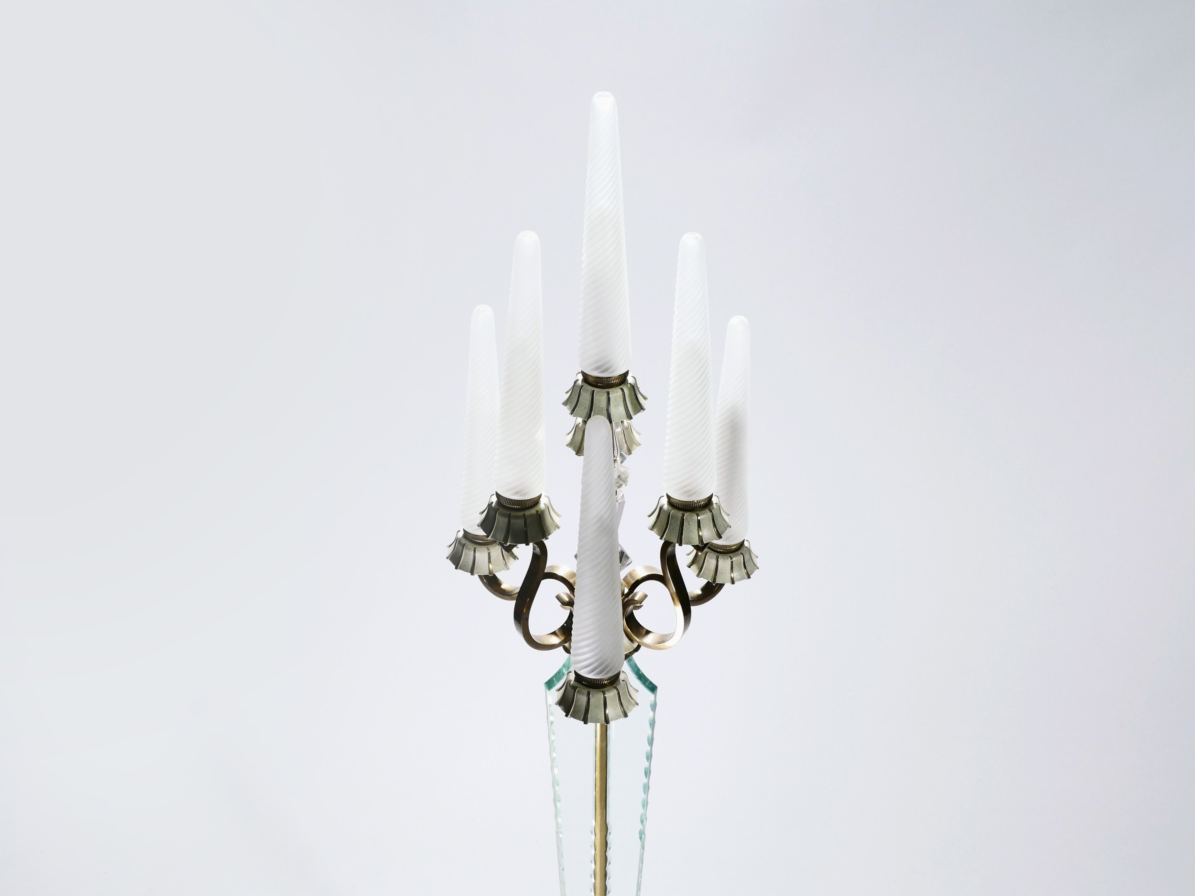French Bronze and crystal floor lamp by Sabino 1930s