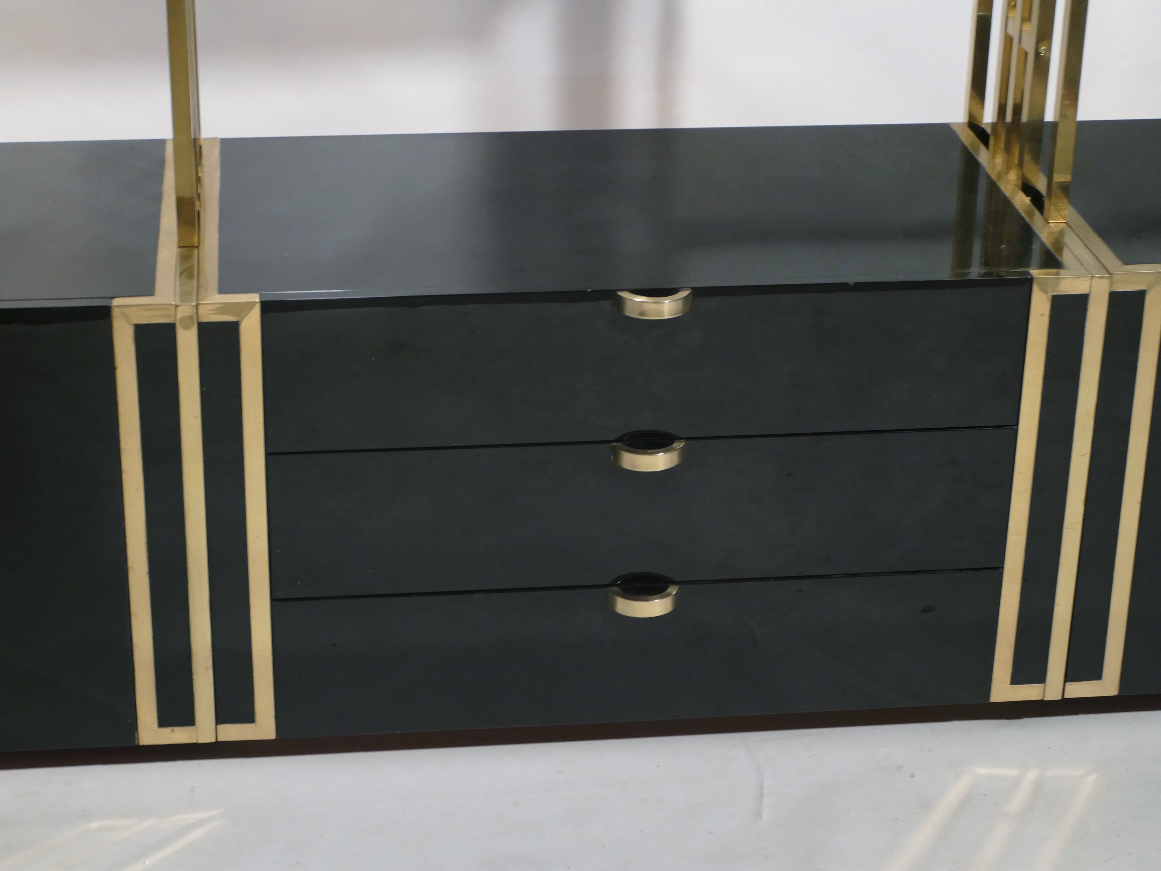 Rare Kim Moltzer French Lacquer and brass shelves 1970s