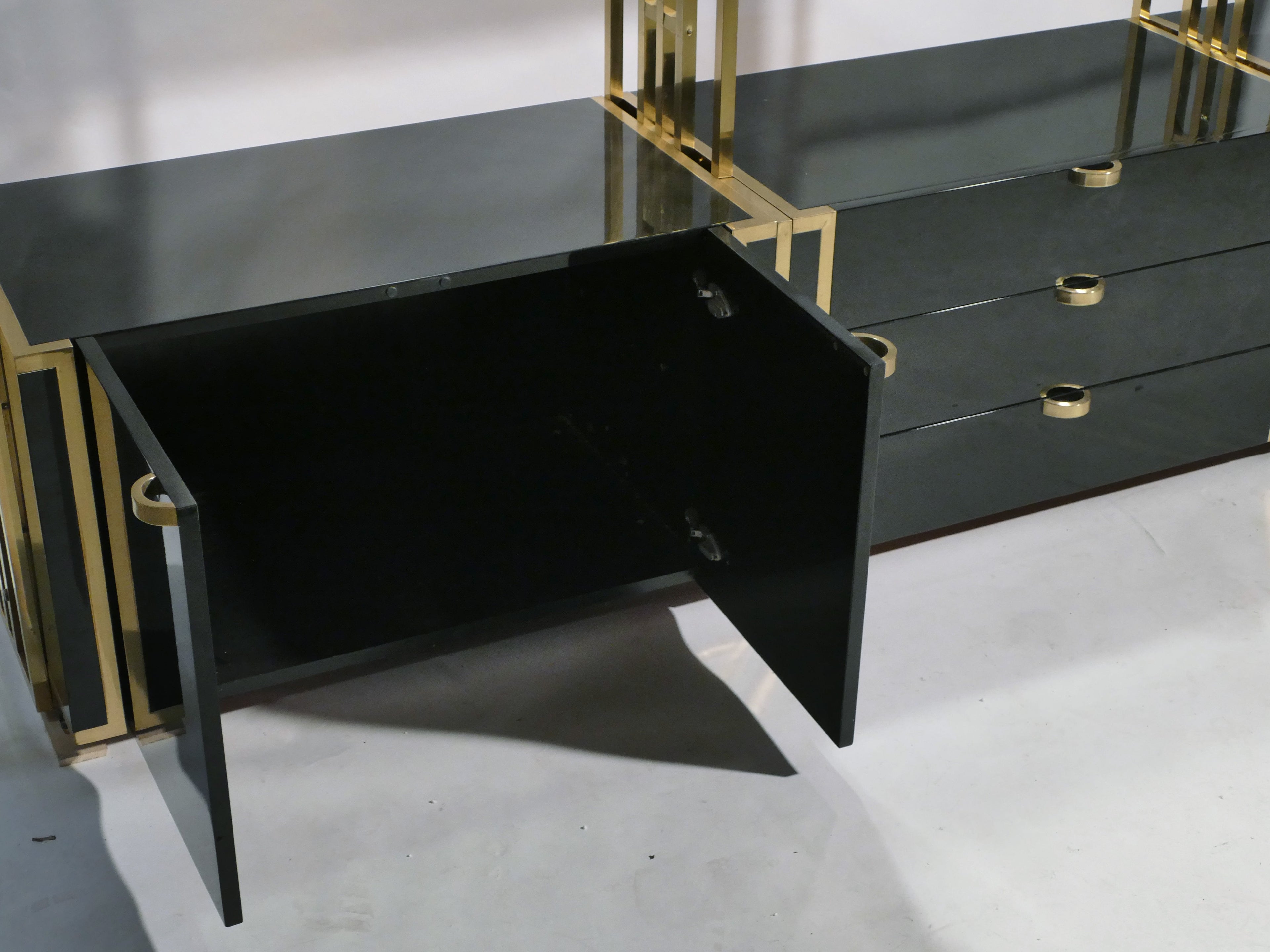 Rare Kim Moltzer French Lacquer and brass shelves 1970s