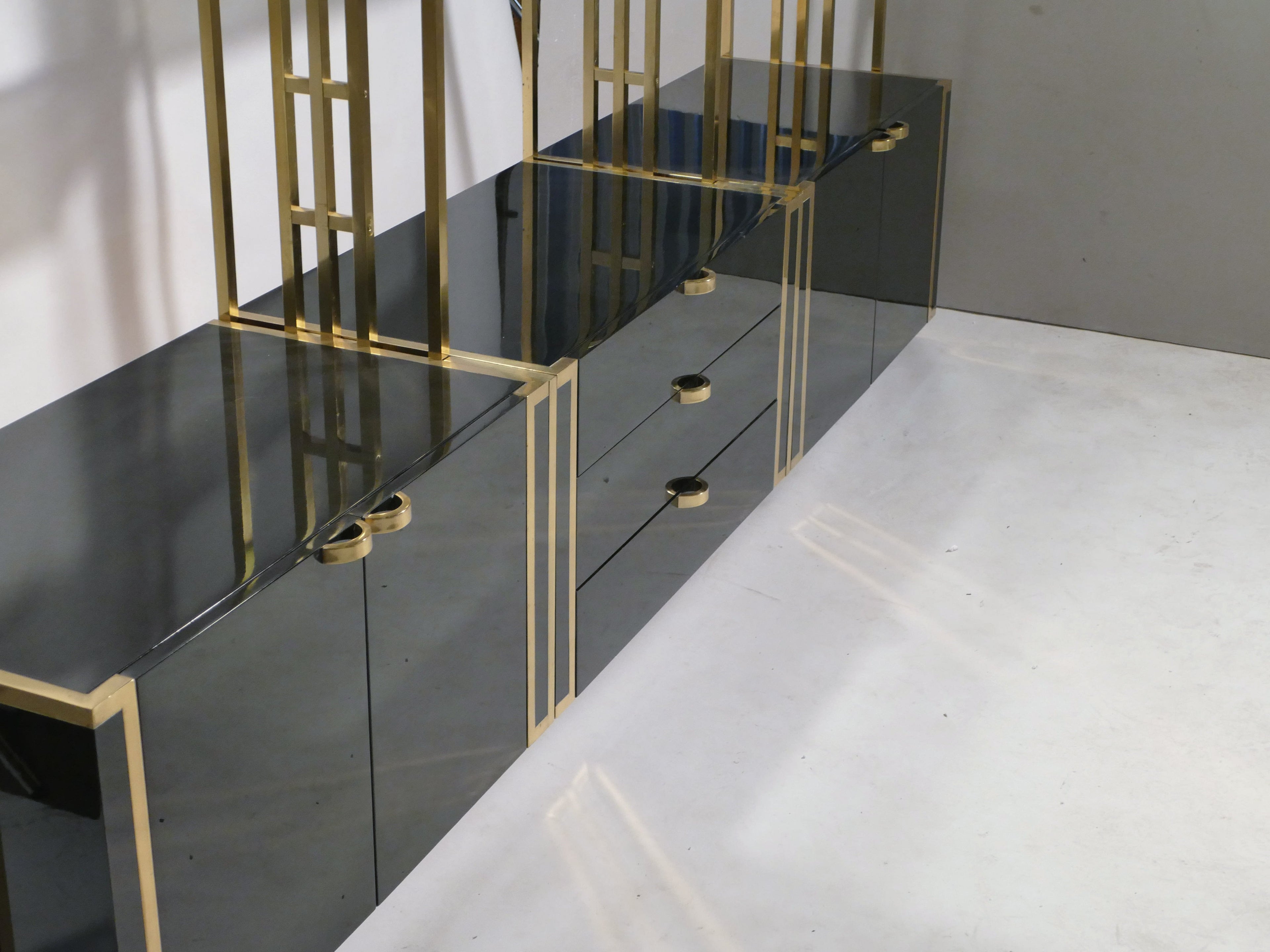 Rare Kim Moltzer French Lacquer and brass shelves 1970s