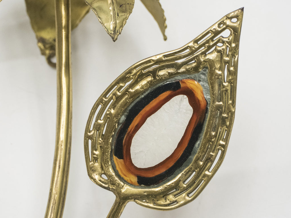 Large pair of signed J. Duval Brasseur foliated brass and agate wall-lights 1970s