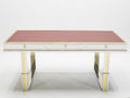 Unique French desk white lacquer brass red leather by Atelier La Boetie 1974
