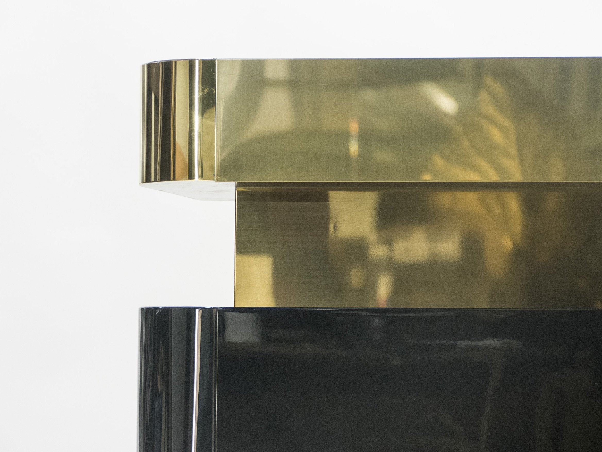 Unique French Hollywood Regency lacquer brass bar cabinet J.C. Mahey 1970s