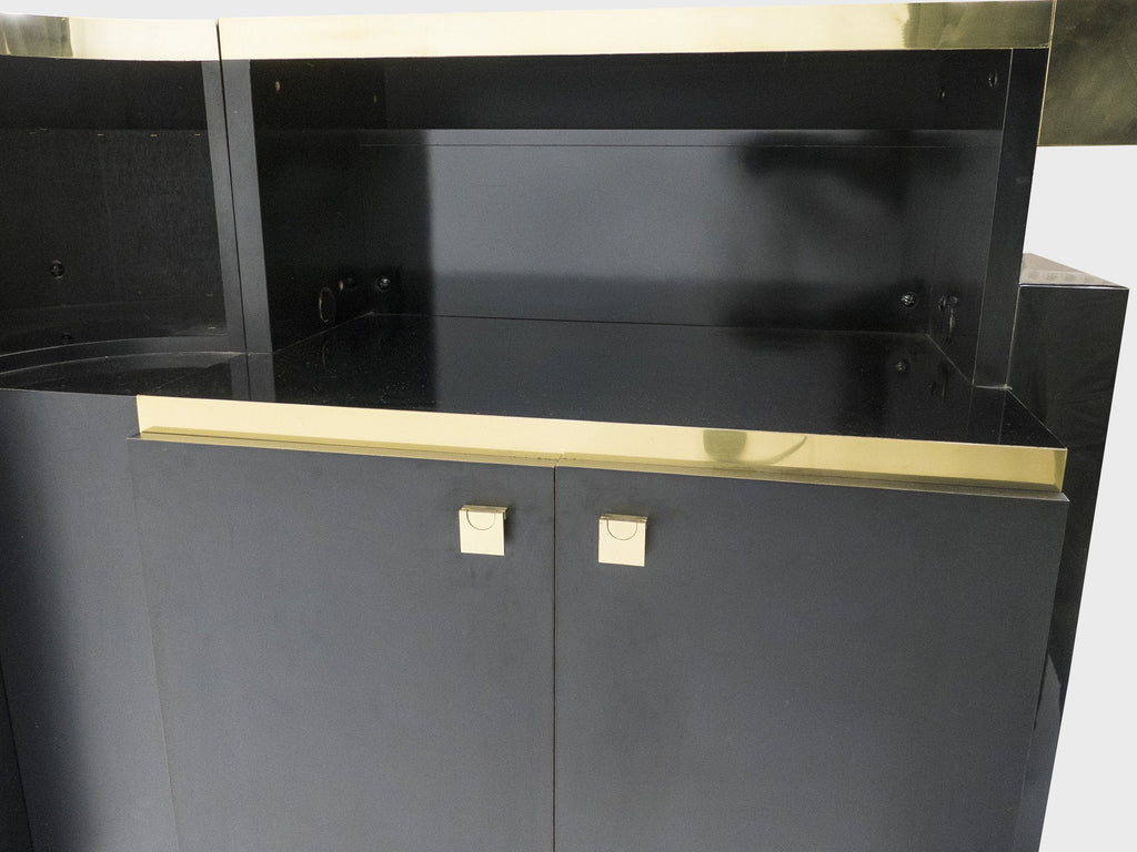 Unique French Hollywood Regency lacquer brass bar cabinet J.C. Mahey 1970s