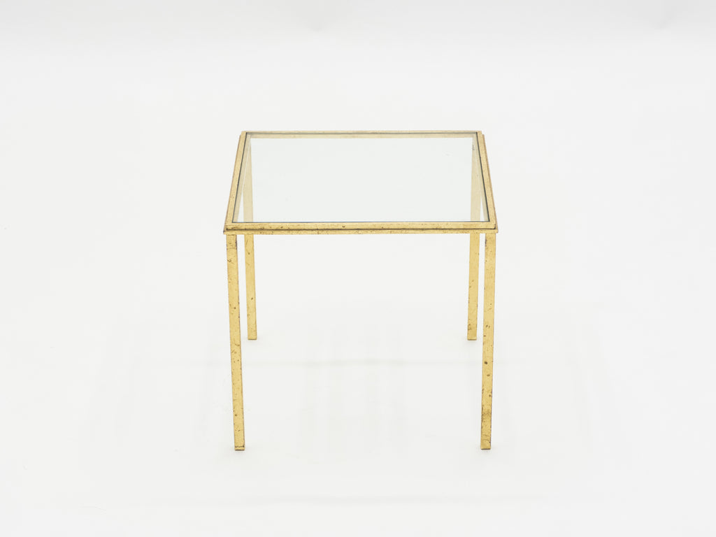 Mid-century Roger Thibier gilt wrought iron gold leaf nesting tables 1960s