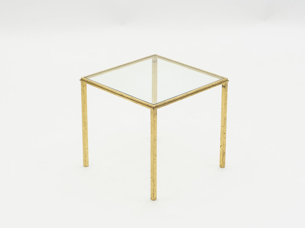 Mid-century Roger Thibier gilt wrought iron gold leaf nesting tables 1960s