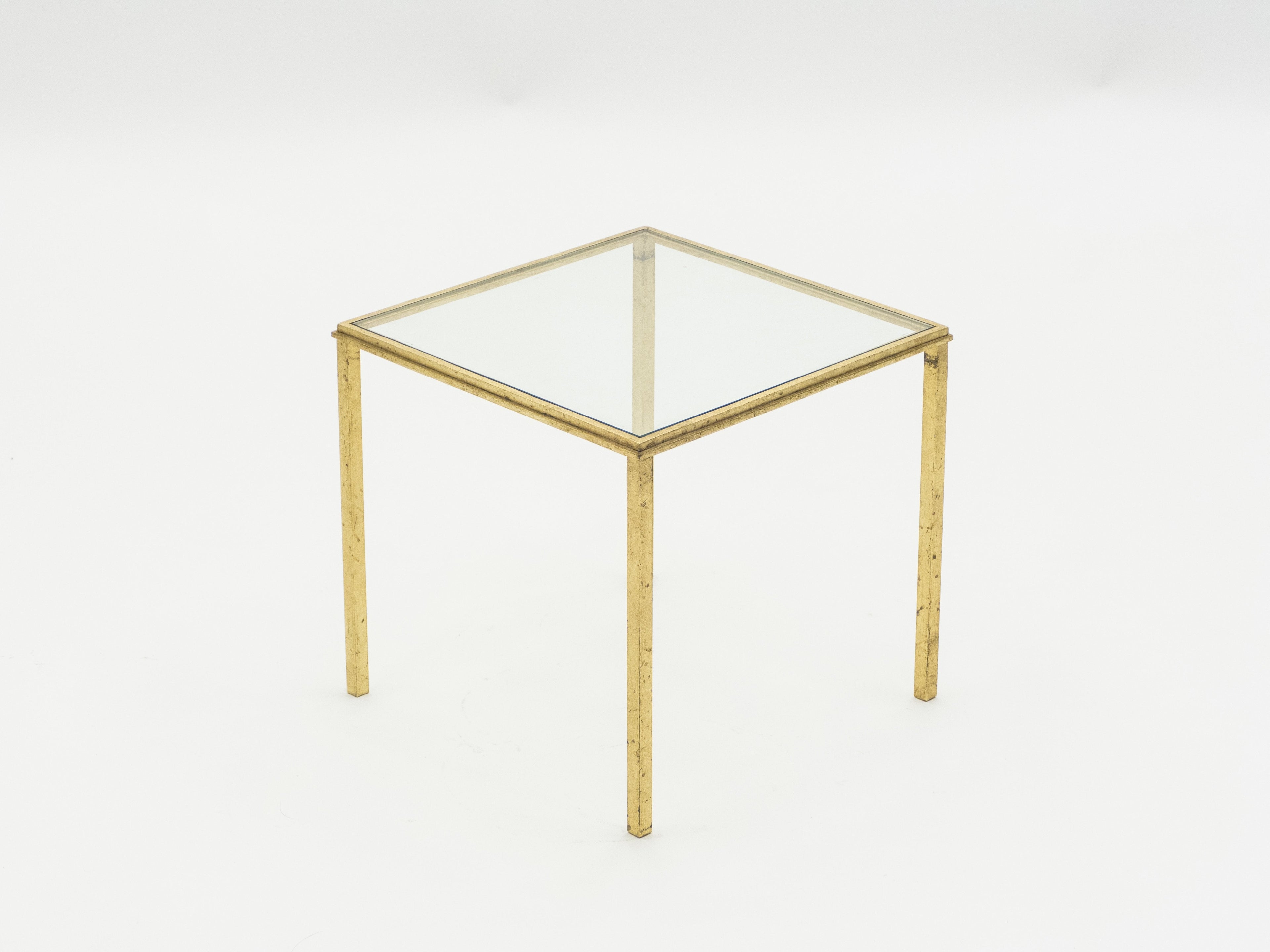 Mid-century Roger Thibier gilt wrought iron gold leaf nesting tables 1960s
