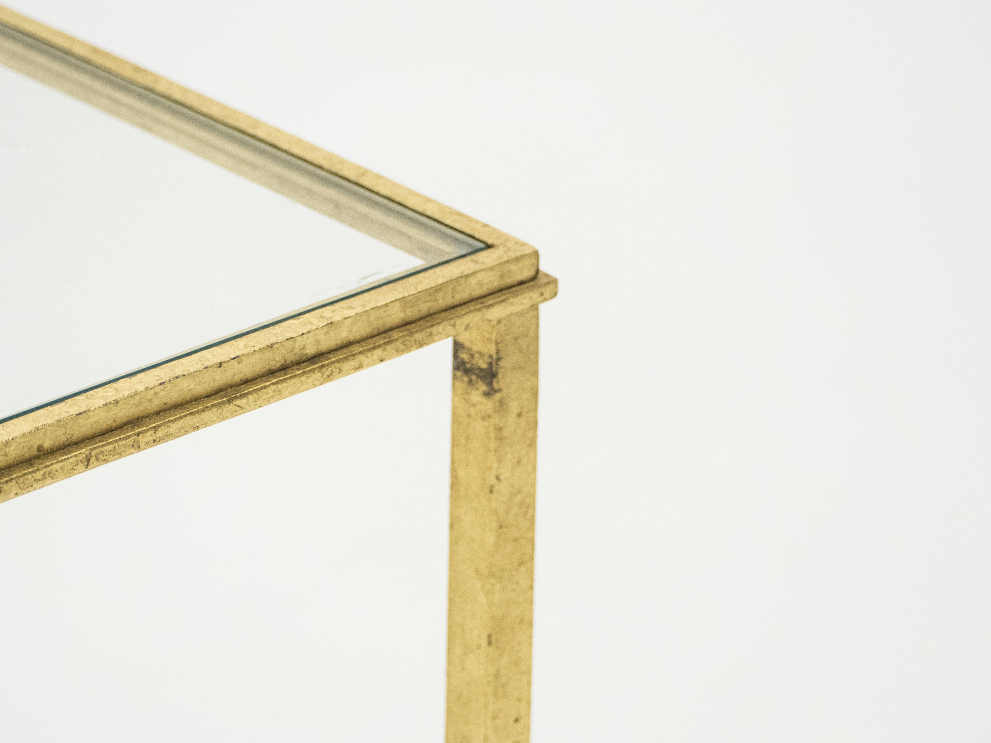 Mid-century Roger Thibier gilt wrought iron gold leaf nesting tables 1960s