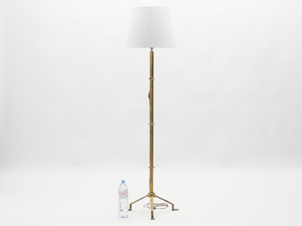 Mid-century Roger Thibier gilt wrought iron gold leaf floor lamp 1960s