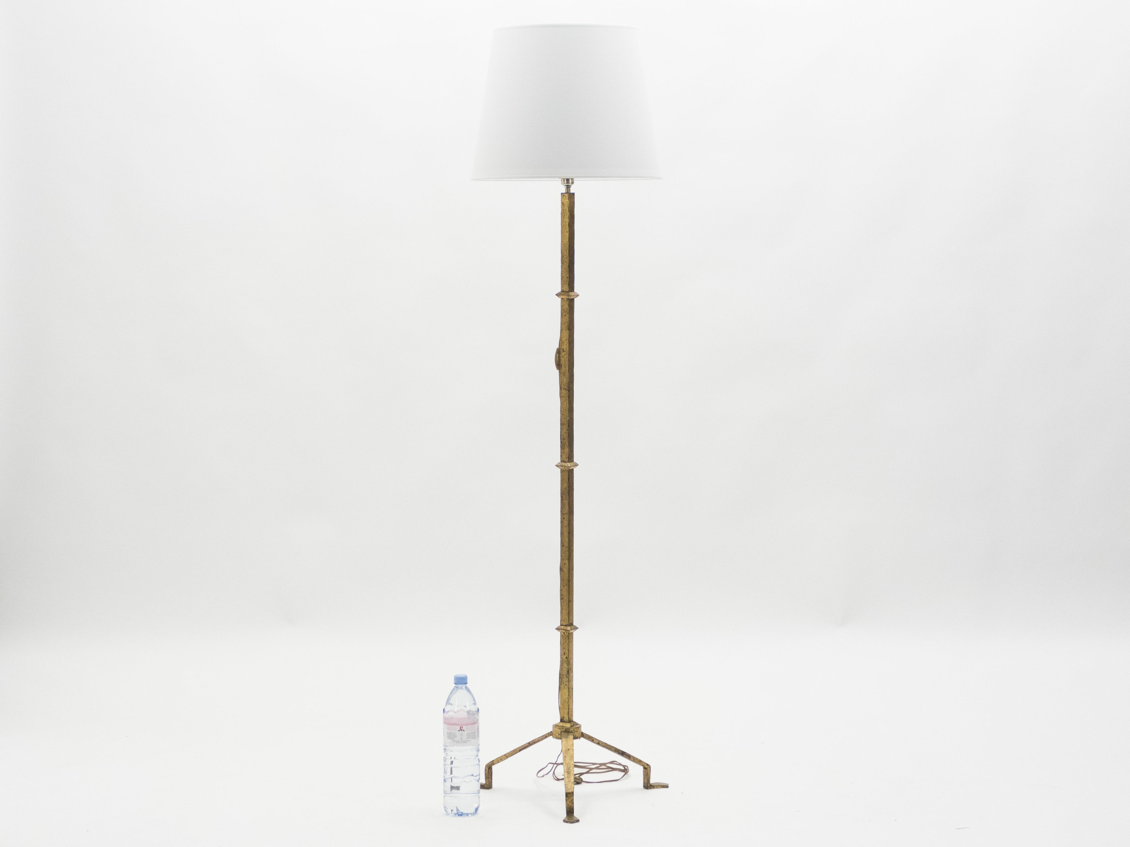 Mid-century Roger Thibier gilt wrought iron gold leaf floor lamp 1960s