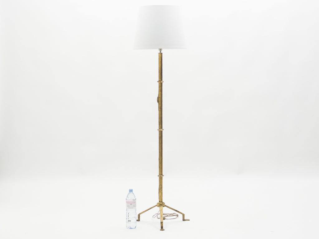 Mid-century Roger Thibier gilt wrought iron gold leaf floor lamp 1960s