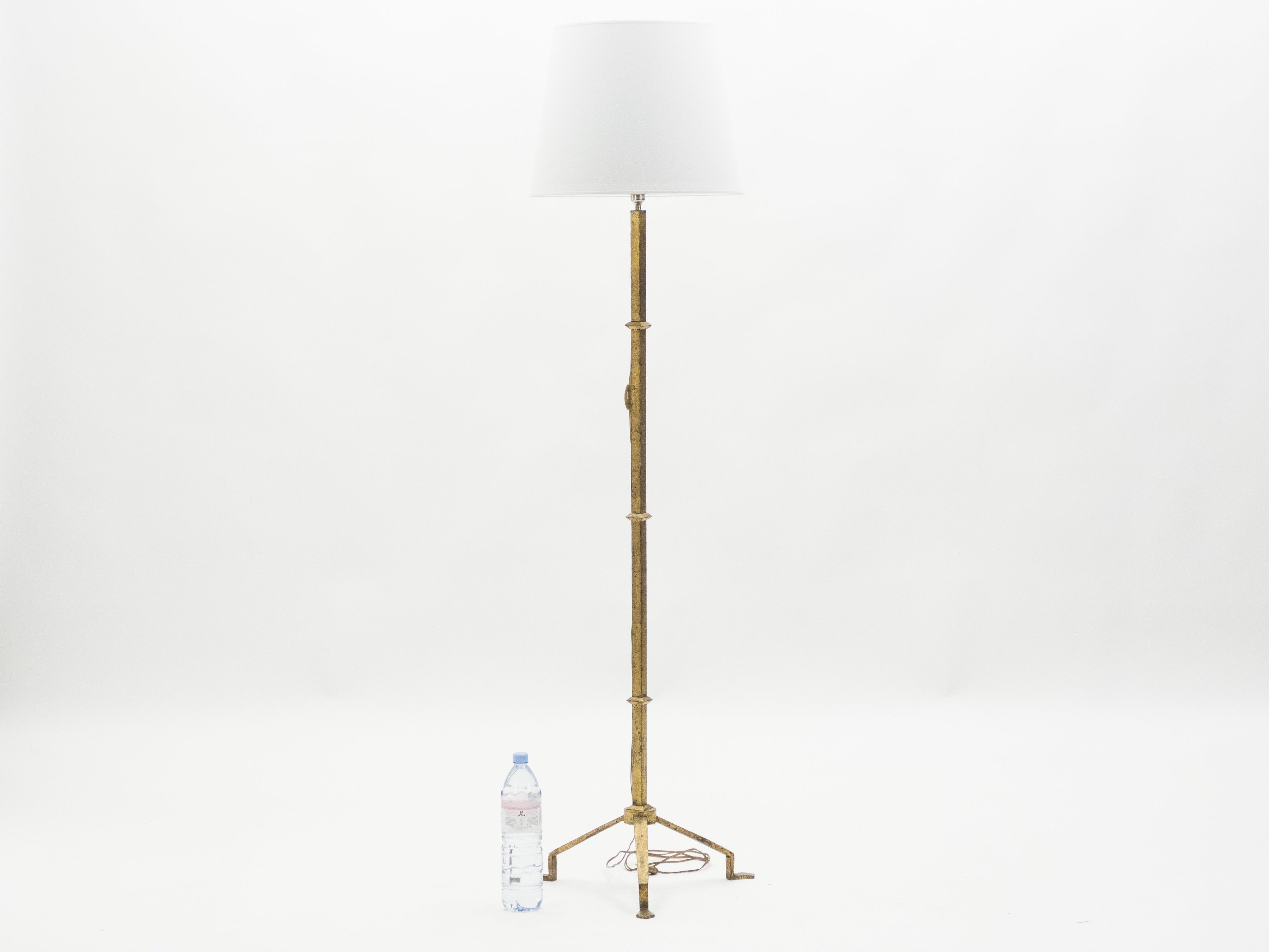 Mid-century Roger Thibier gilt wrought iron gold leaf floor lamp 1960s