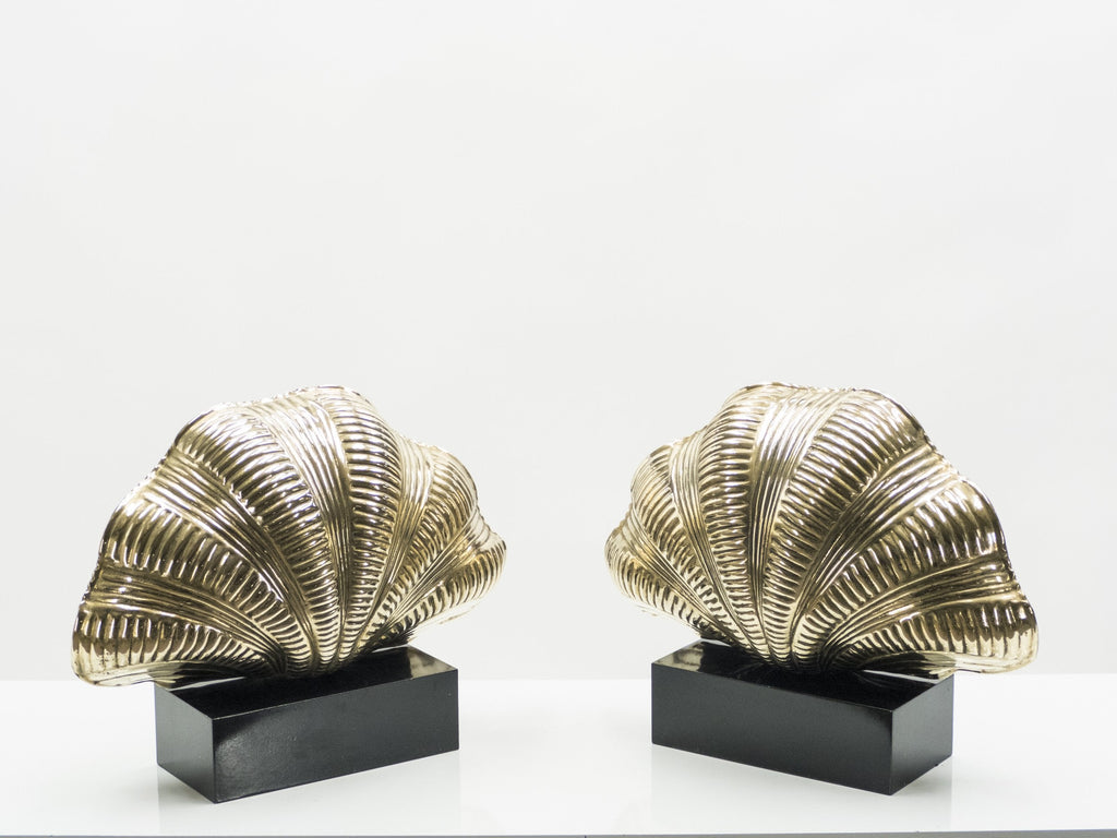 Italian mid-century Solid Brass Scallop table lamps 1960s