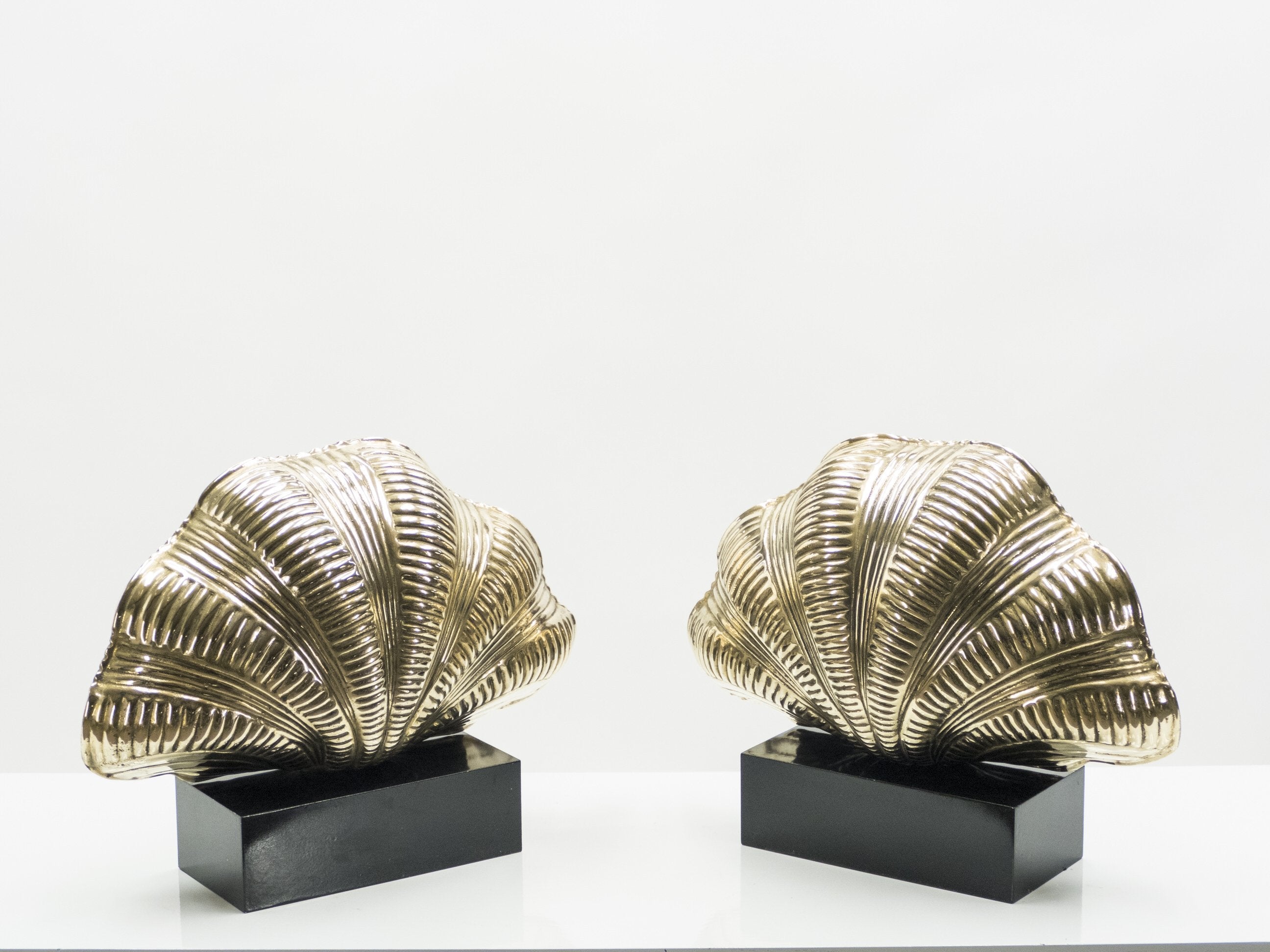 Italian mid-century Solid Brass Scallop table lamps 1960s