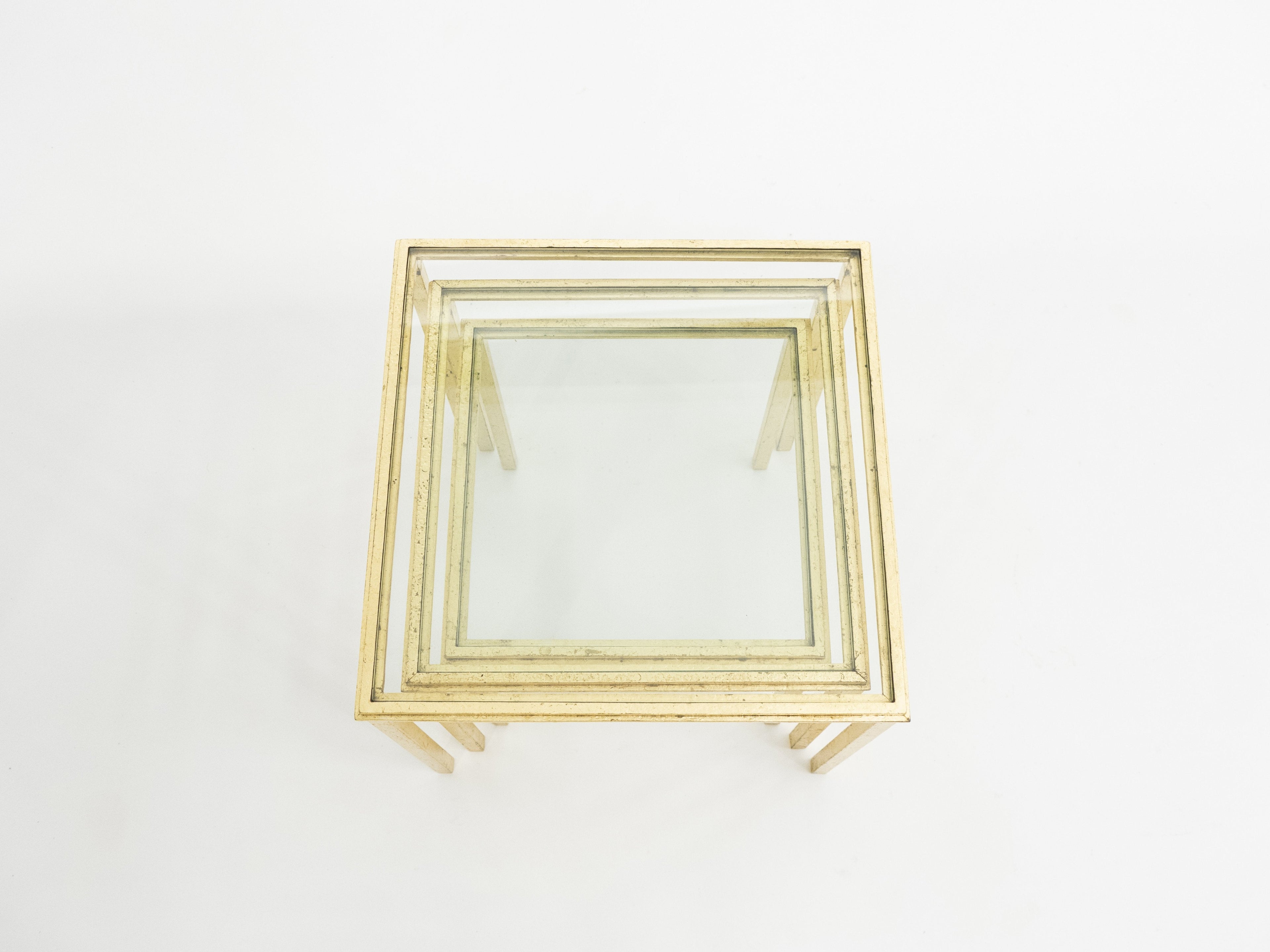 Mid-century Roger Thibier gilt wrought iron gold leaf nesting tables 1960s