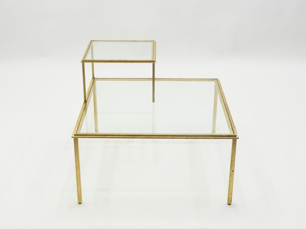 Roger Thibier gilt wrought iron glass coffee end table 1960s