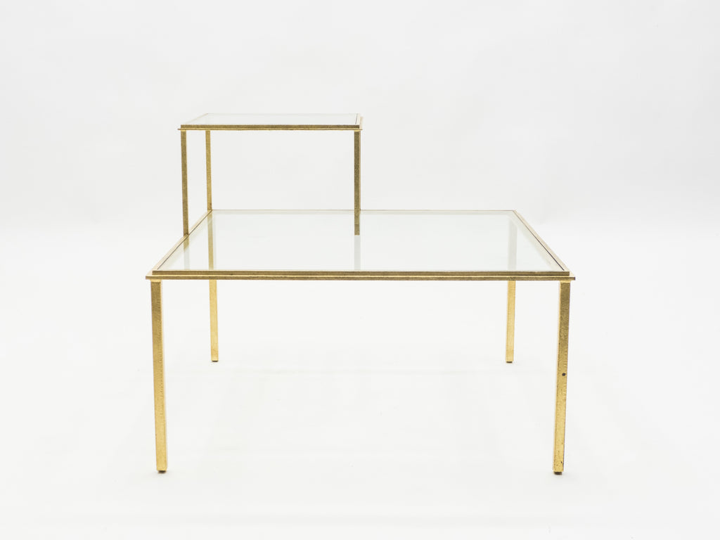 Roger Thibier gilt wrought iron glass coffee end table 1960s