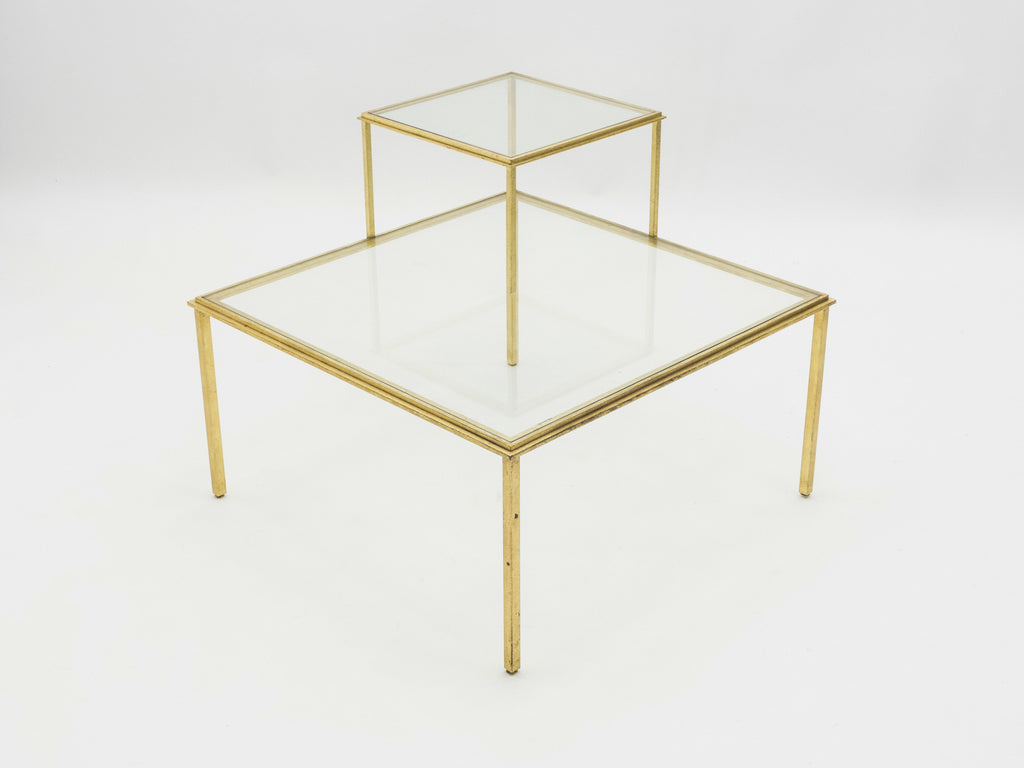 Roger Thibier gilt wrought iron glass coffee end table 1960s