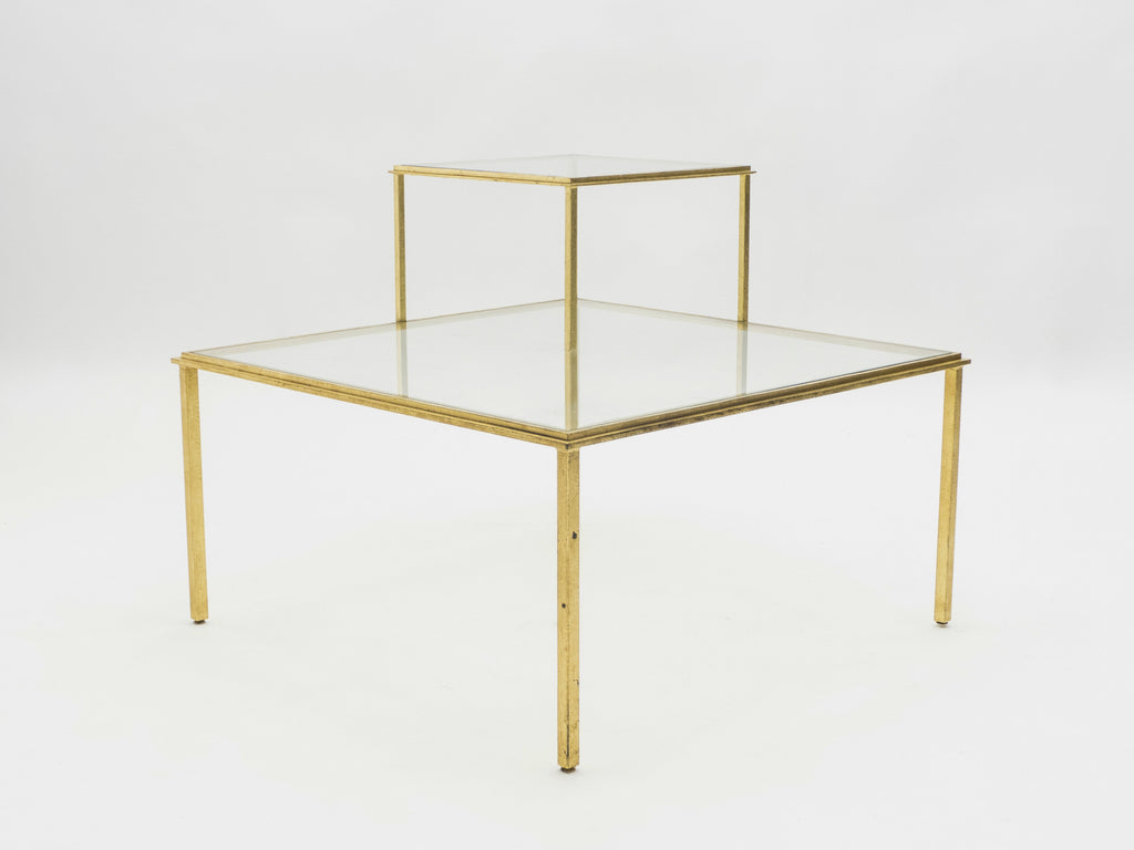 Roger Thibier gilt wrought iron glass coffee end table 1960s