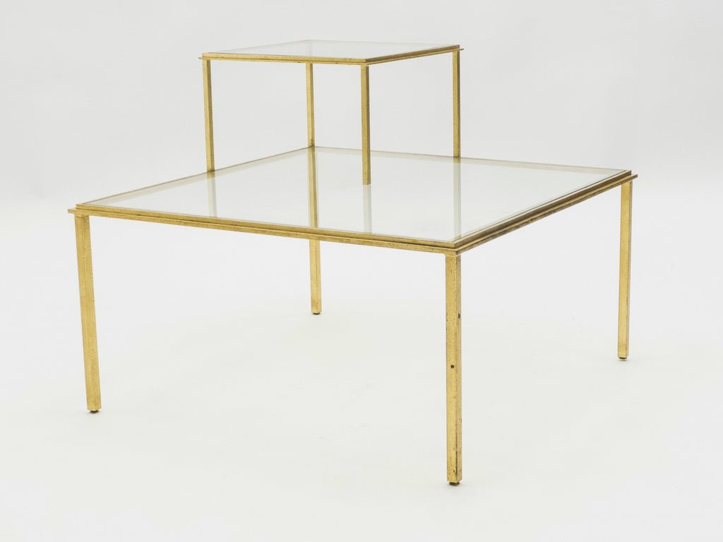 Roger Thibier gilt wrought iron glass coffee end table 1960s