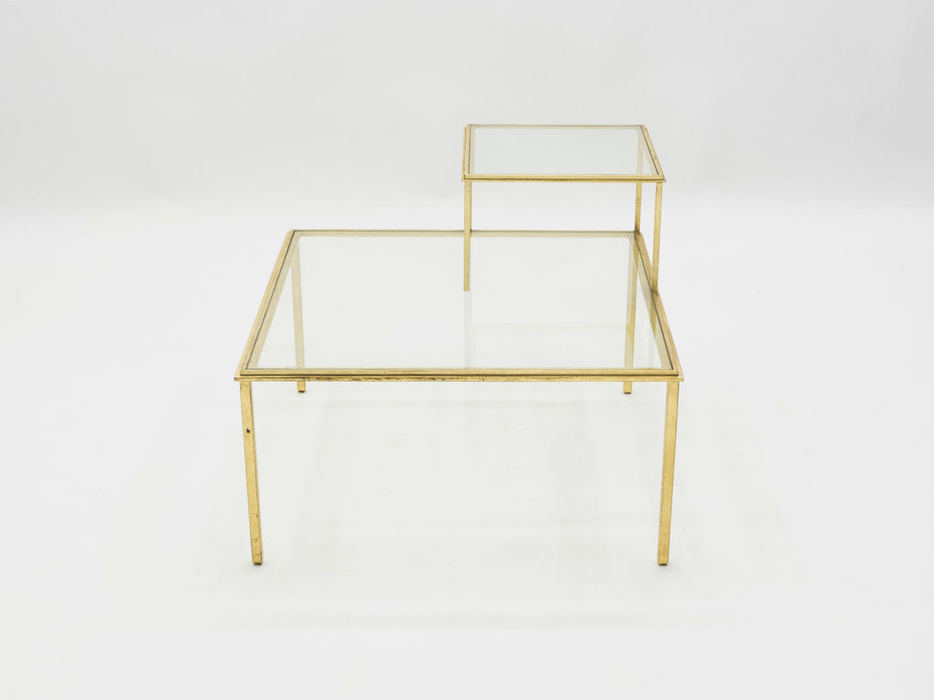 Roger Thibier gilt wrought iron glass coffee end table 1960s
