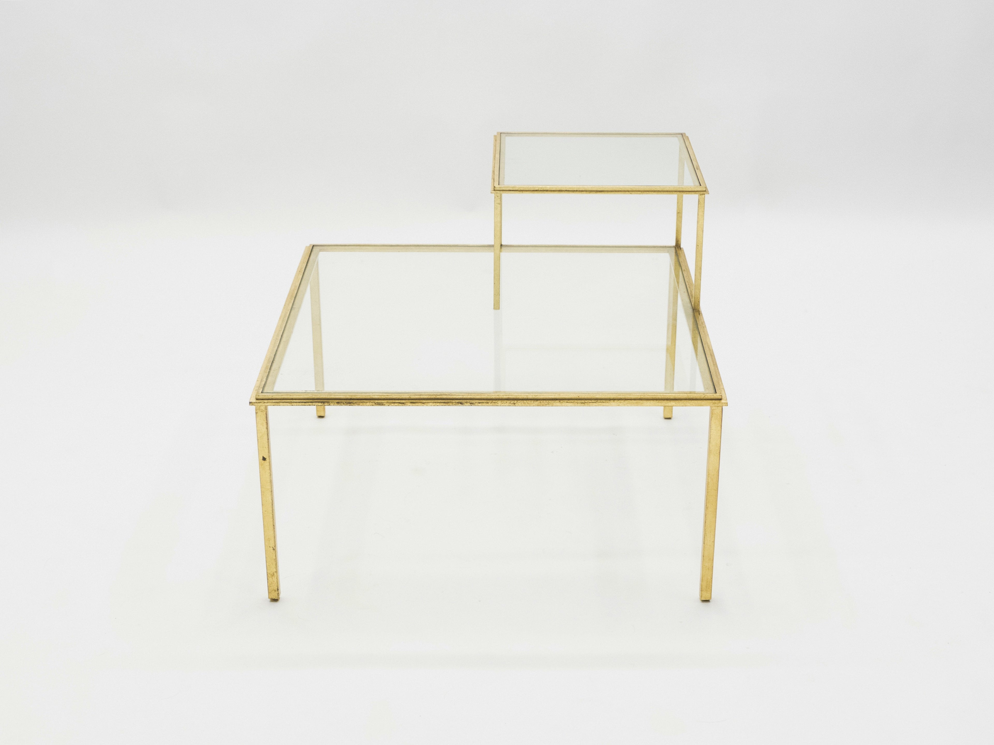 Roger Thibier gilt wrought iron glass coffee end table 1960s