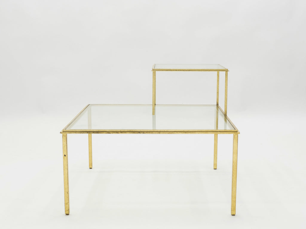 Roger Thibier gilt wrought iron glass coffee end table 1960s
