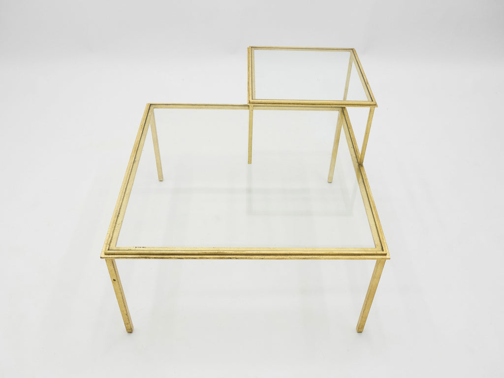 Roger Thibier gilt wrought iron glass coffee end table 1960s