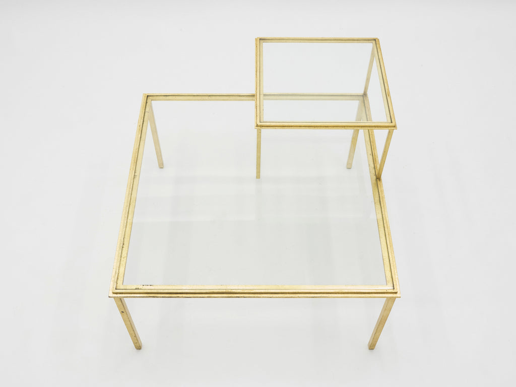 Roger Thibier gilt wrought iron glass coffee end table 1960s