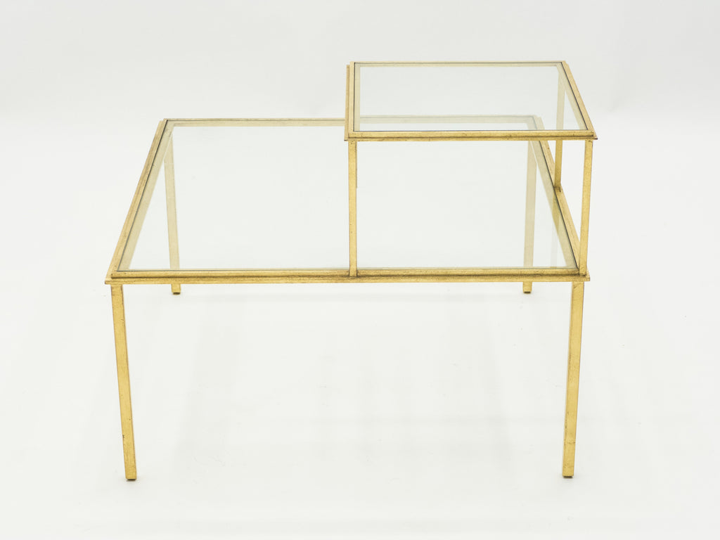 Roger Thibier gilt wrought iron glass coffee end table 1960s