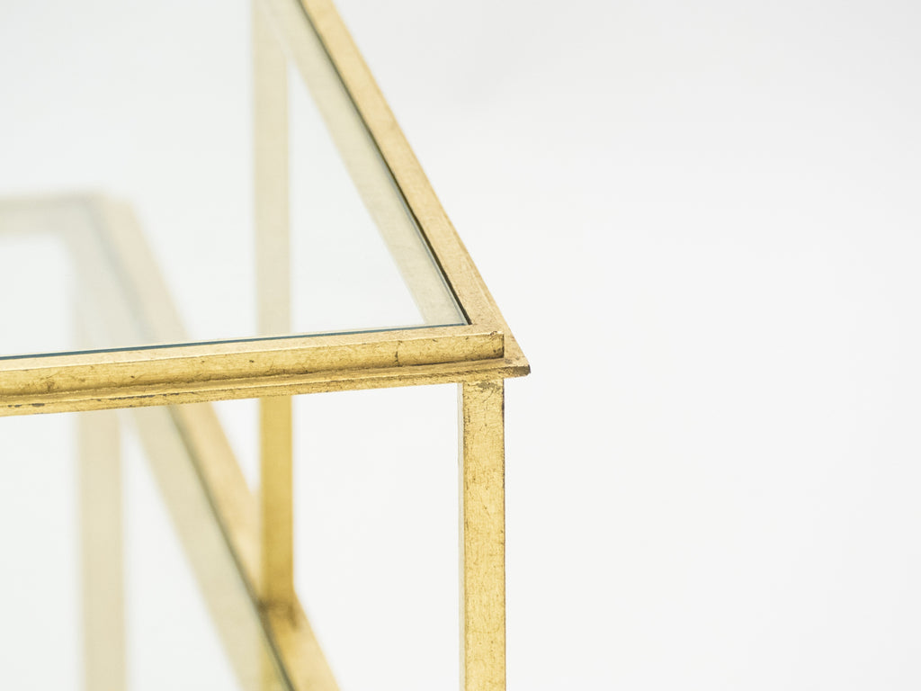 Roger Thibier gilt wrought iron glass coffee end table 1960s