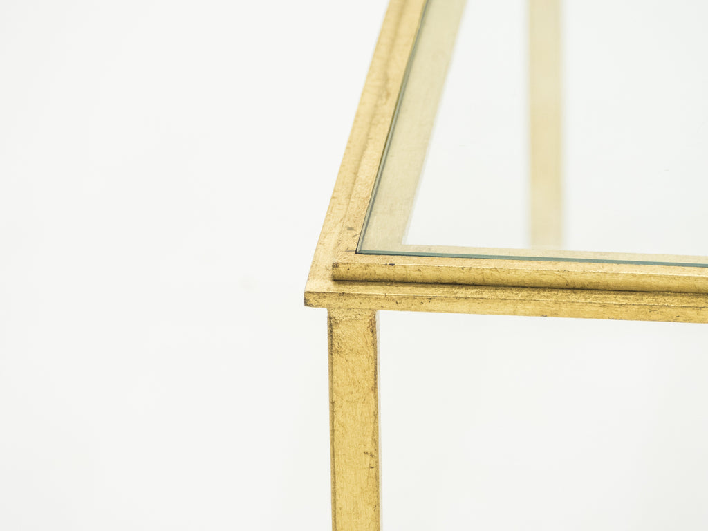Roger Thibier gilt wrought iron glass coffee end table 1960s
