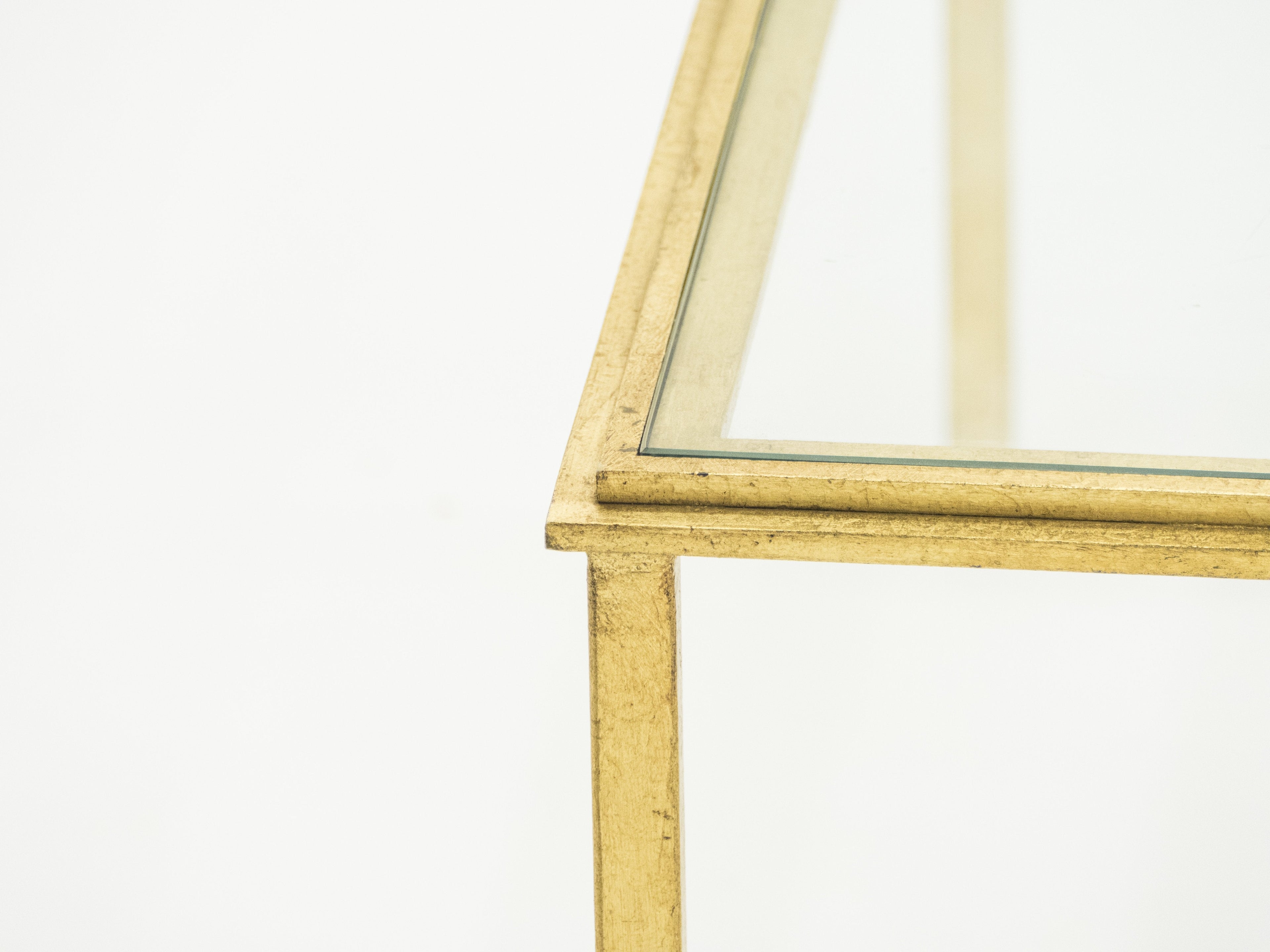 Roger Thibier gilt wrought iron glass coffee end table 1960s