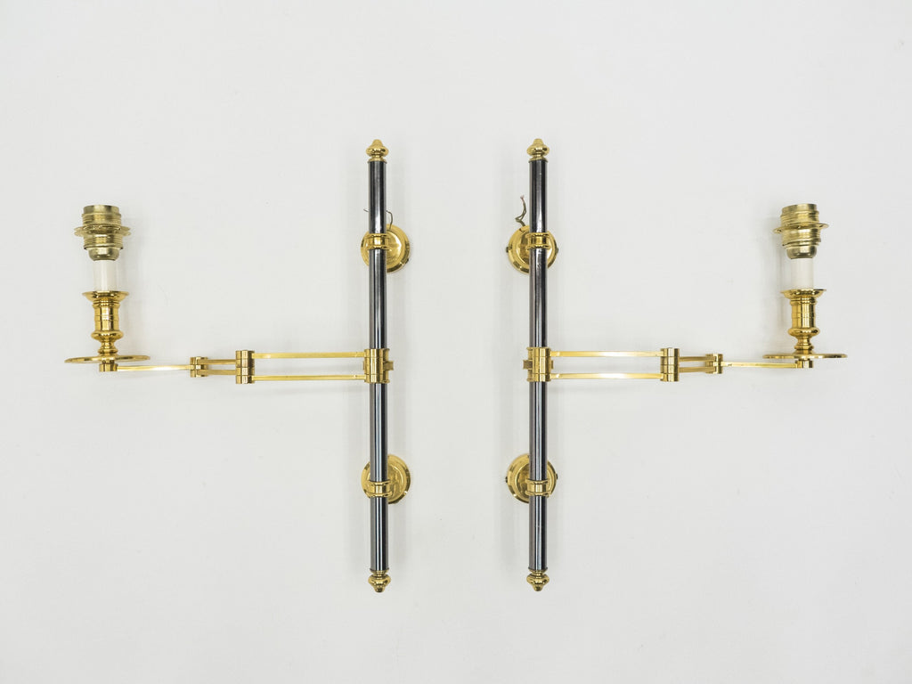 Pair of Maison Jansen metal brass Retractable wing Sconces 1960s