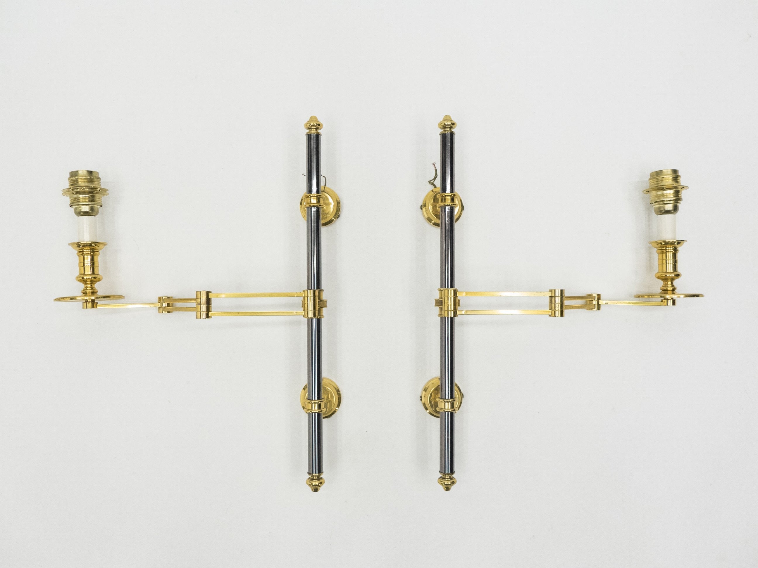 Pair of Maison Jansen metal brass Retractable wing Sconces 1960s