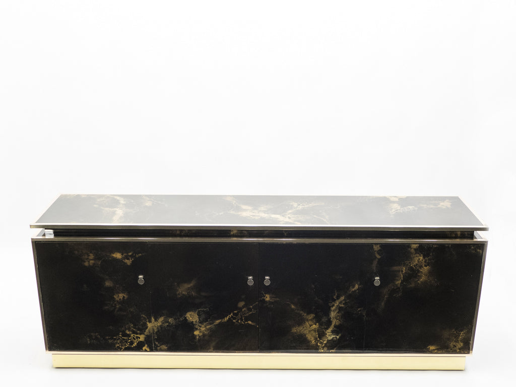 Rare golden lacquer and brass Maison Jansen sideboard 1970s
