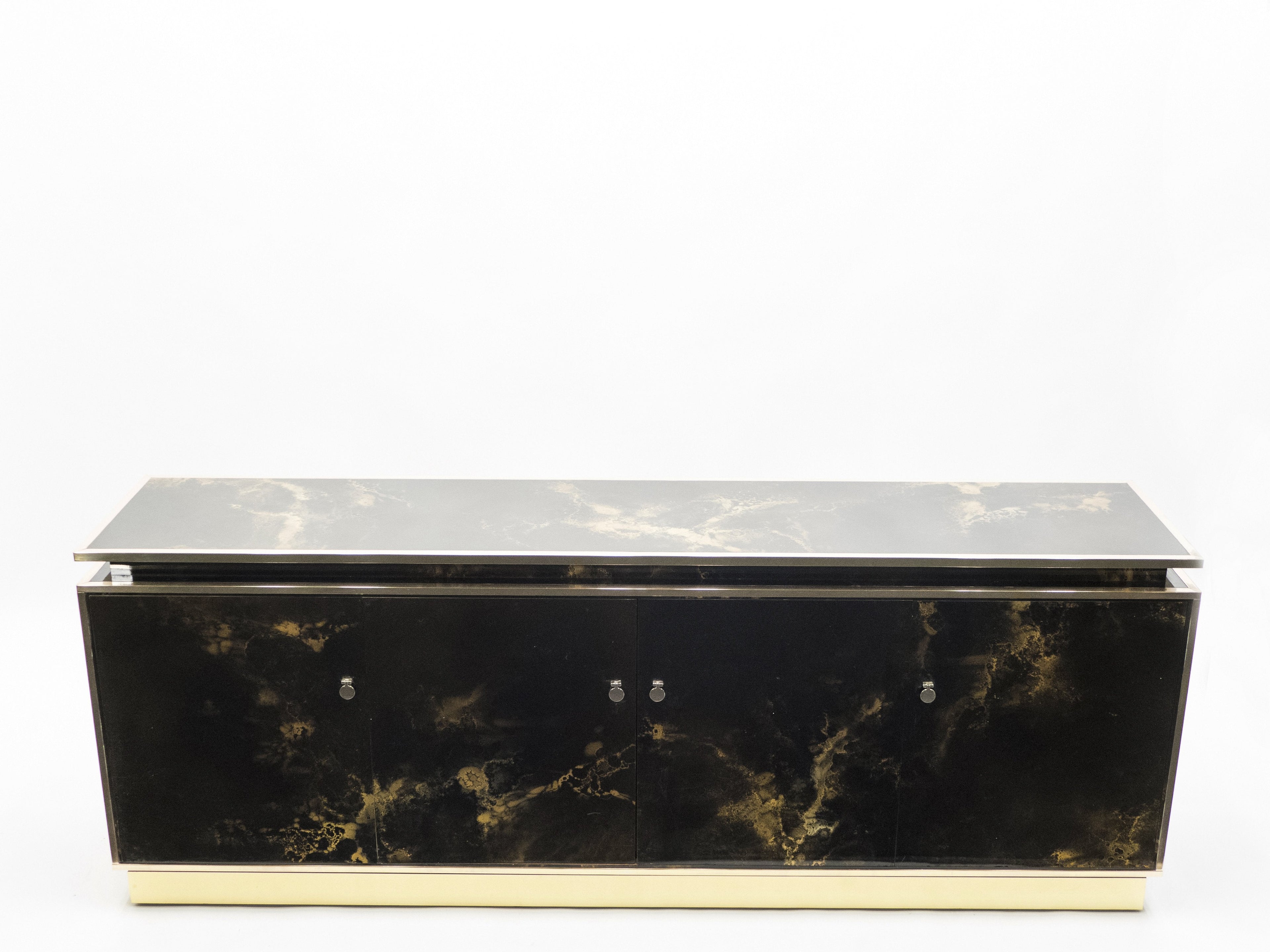 Rare golden lacquer and brass Maison Jansen sideboard 1970s