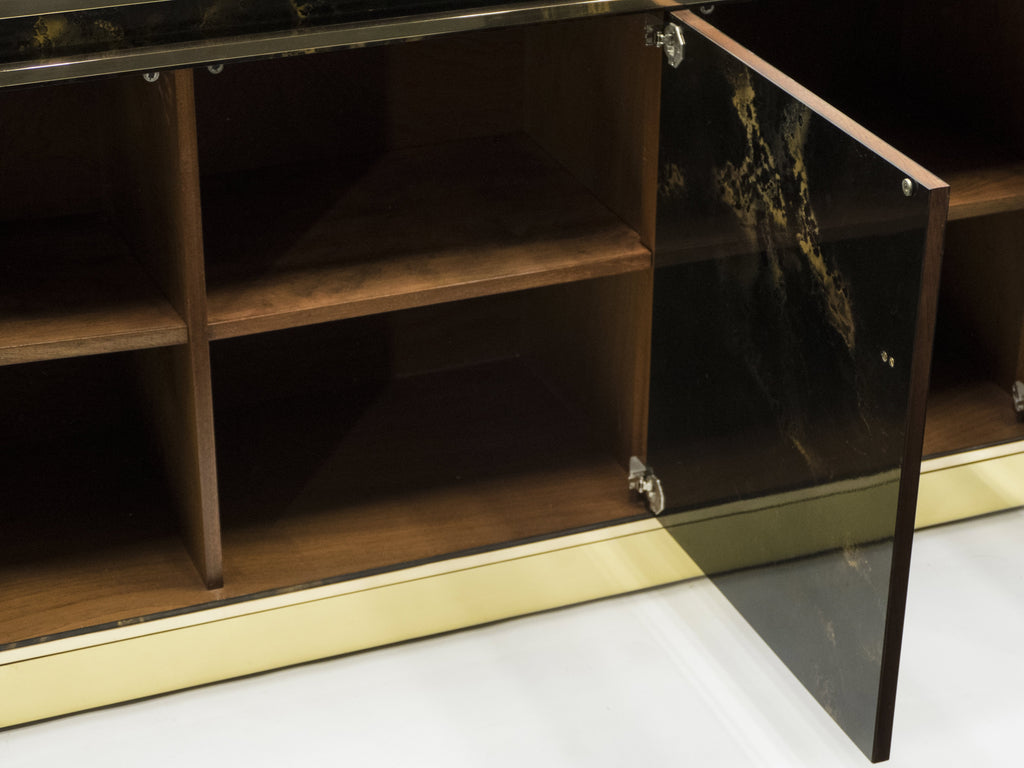 Rare golden lacquer and brass Maison Jansen sideboard 1970s