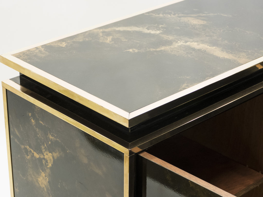 Rare golden lacquer and brass Maison Jansen sideboard 1970s