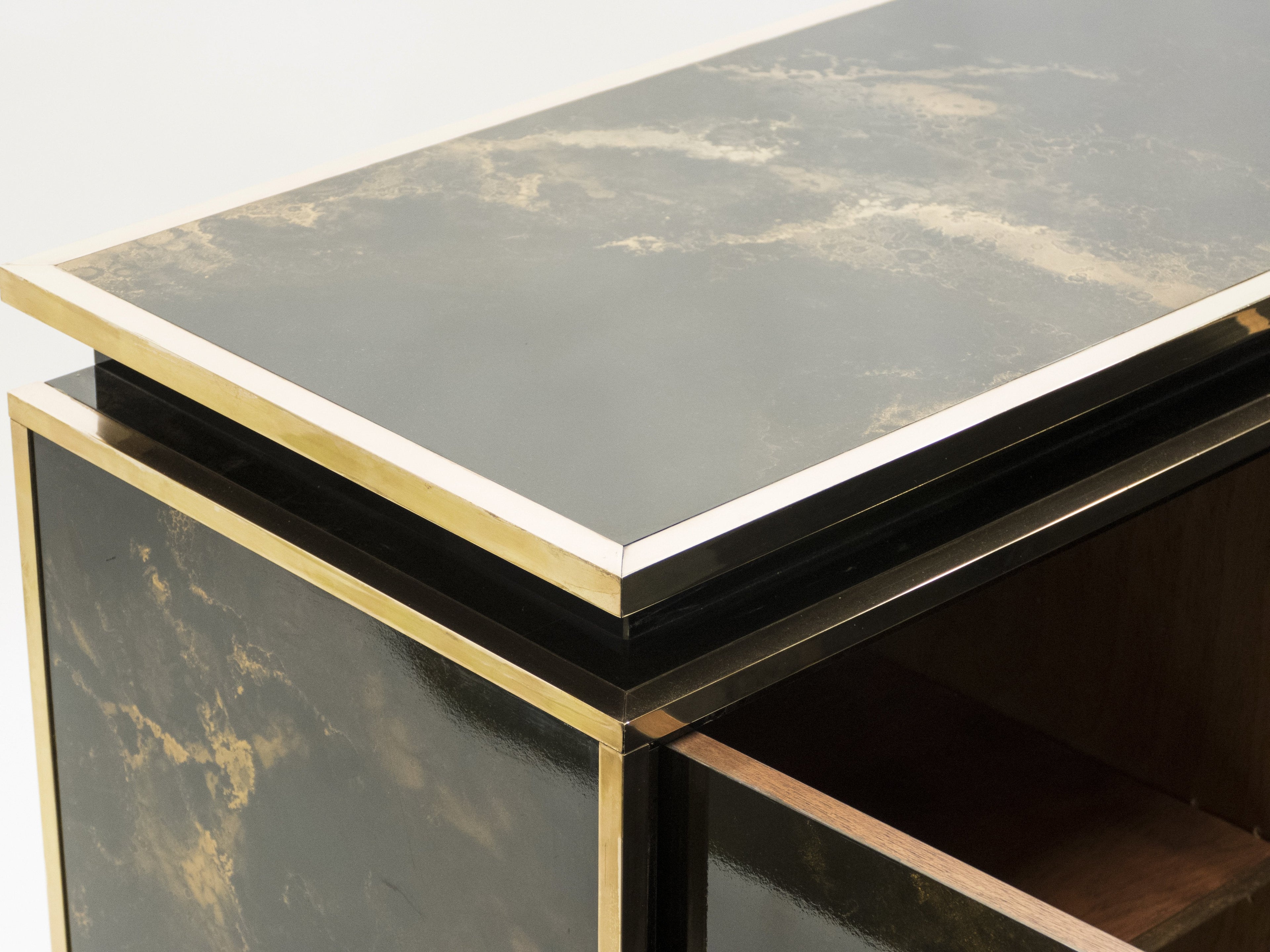 Rare golden lacquer and brass Maison Jansen sideboard 1970s