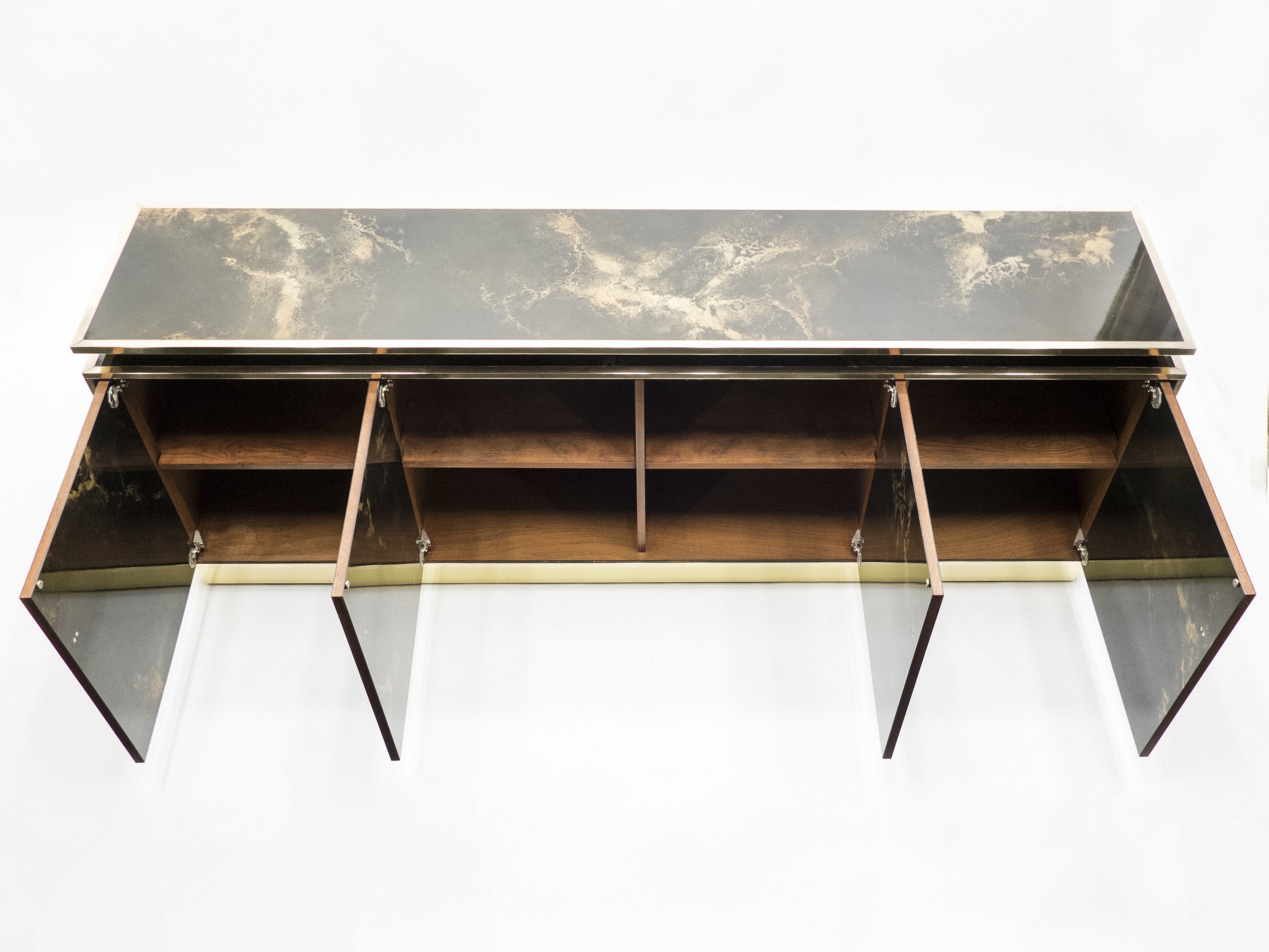 Rare golden lacquer and brass Maison Jansen sideboard 1970s