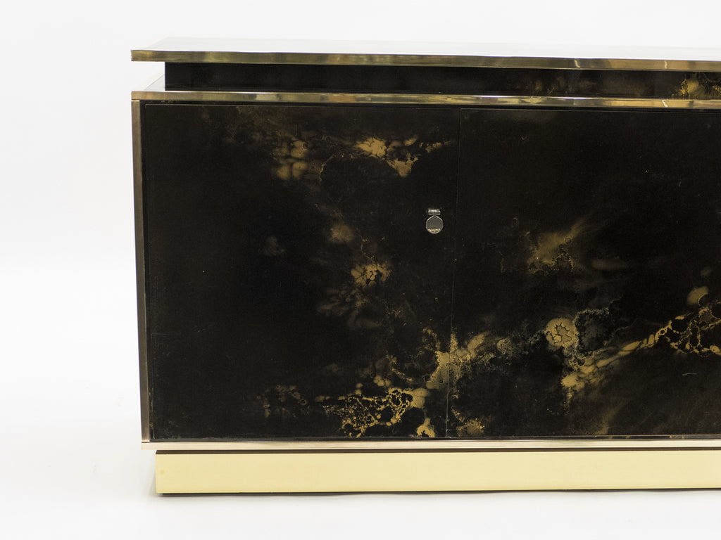 Rare golden lacquer and brass Maison Jansen sideboard 1970s